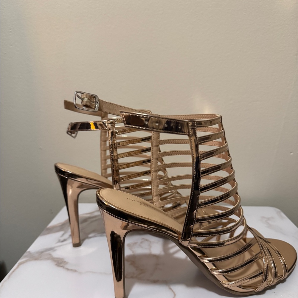 Elegant Rose-Gold Strappy Heels